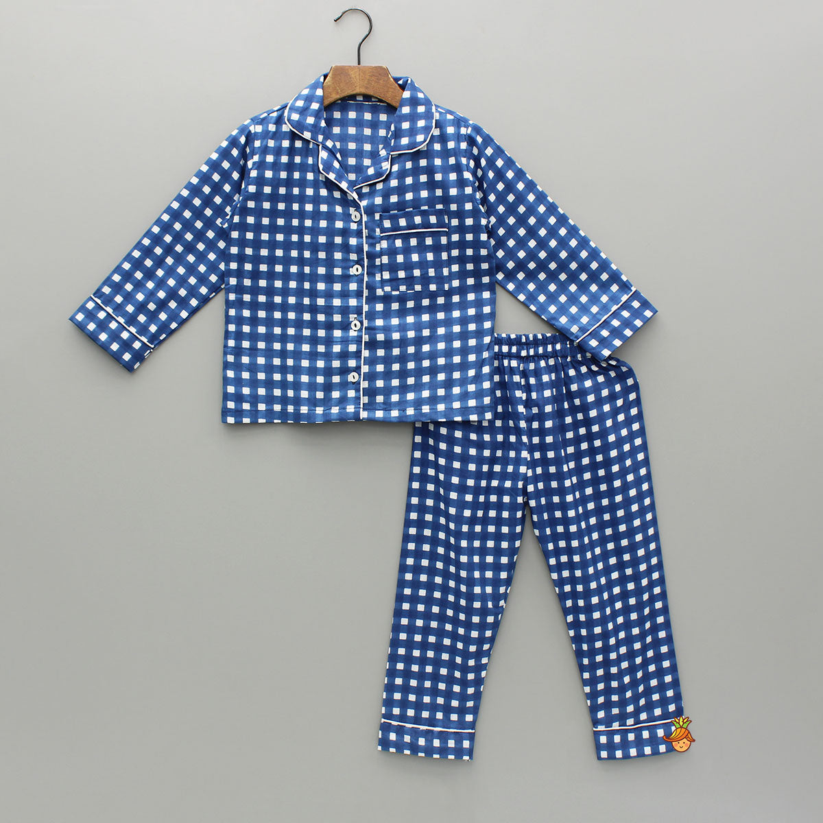 Blue Printed Notch Collar Sleepwear