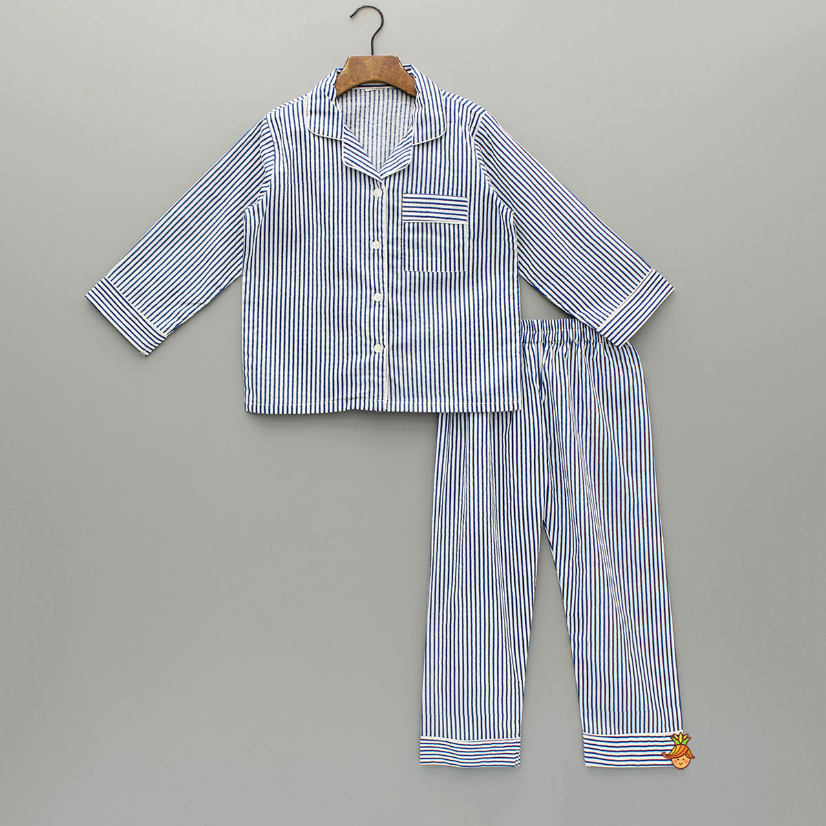 Blue Stripe Notch Collar Sleepwear