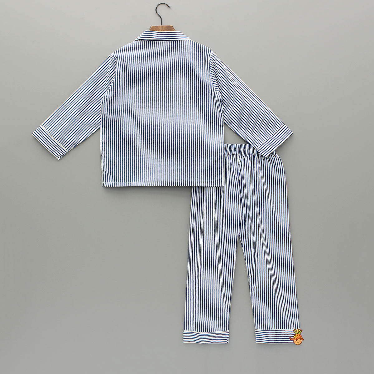Blue Stripe Notch Collar Sleepwear