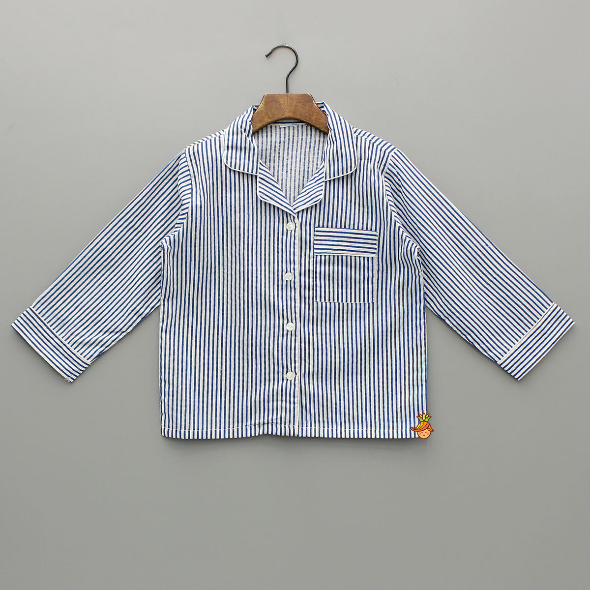 Blue Stripe Notch Collar Sleepwear