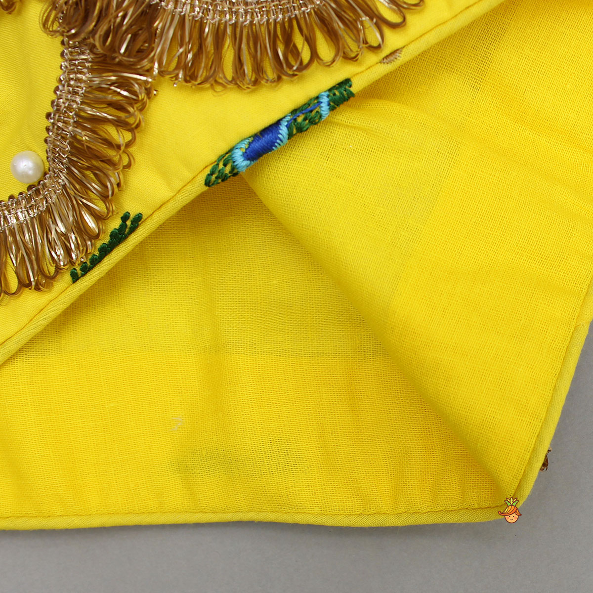 Pre Order: Yellow Embroidered Embellished Halter Neck Top And Lehenga With Head Band