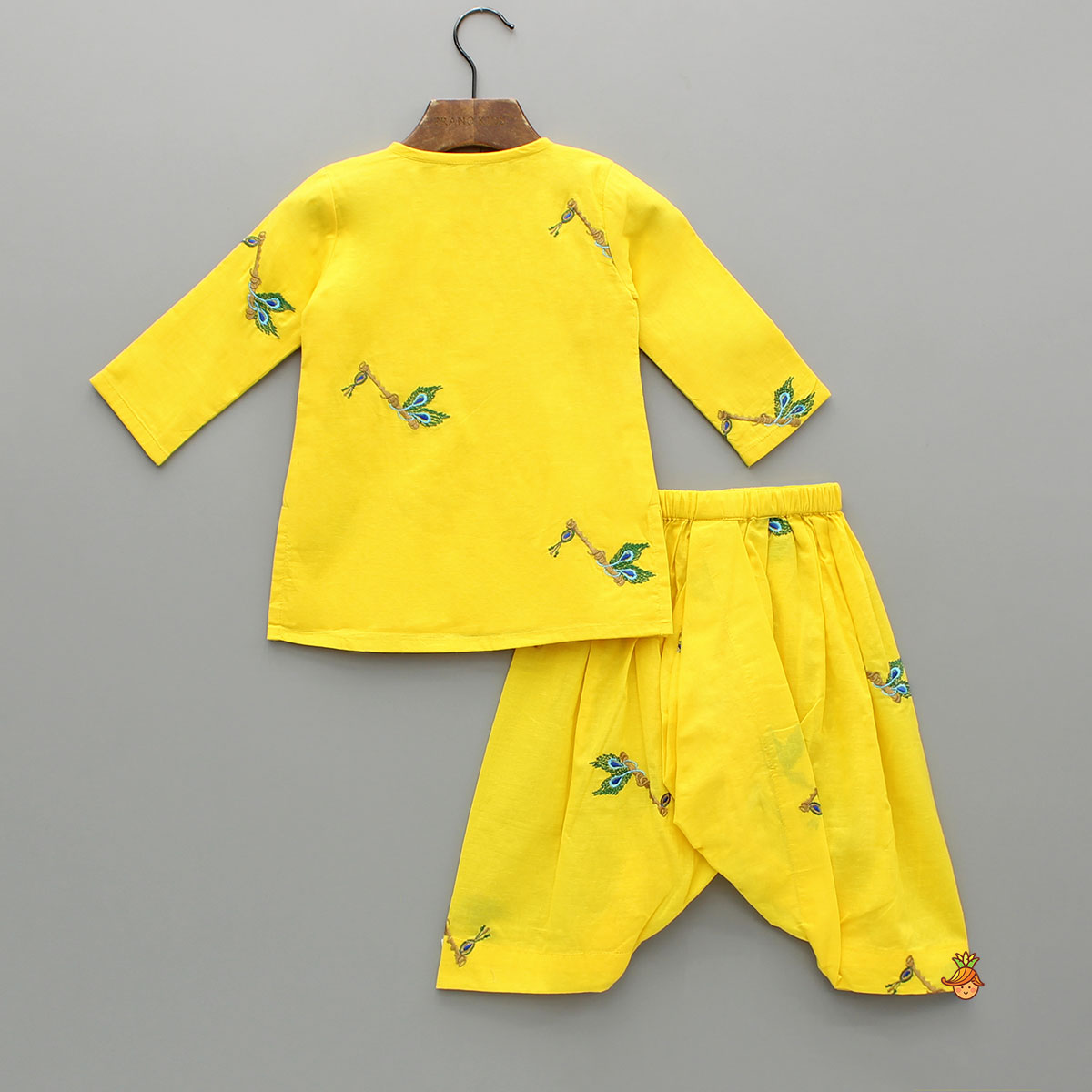 Pre Order: Yellow Embroidered Kurta And Dhoti Style Pant With Head Band