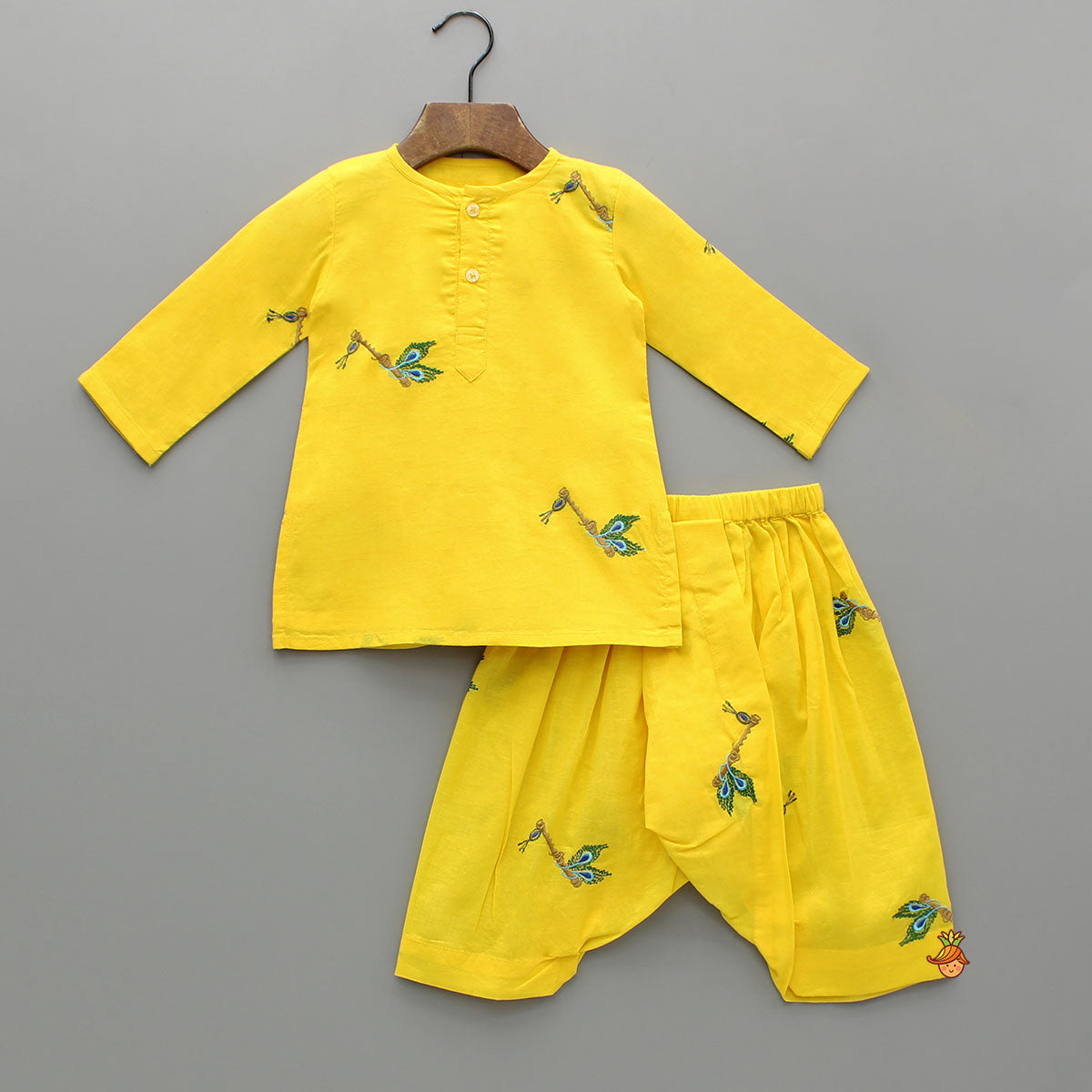 Pre Order: Yellow Embroidered Kurta And Dhoti Style Pant With Head Band