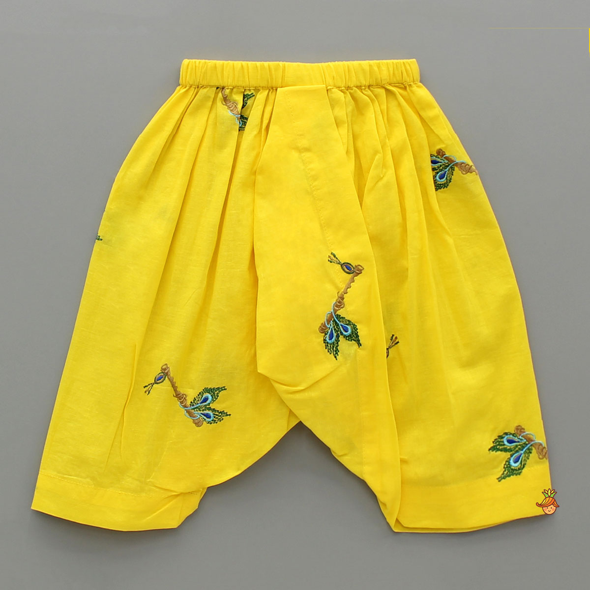 Pre Order: Yellow Embroidered Kurta And Dhoti Style Pant With Head Band