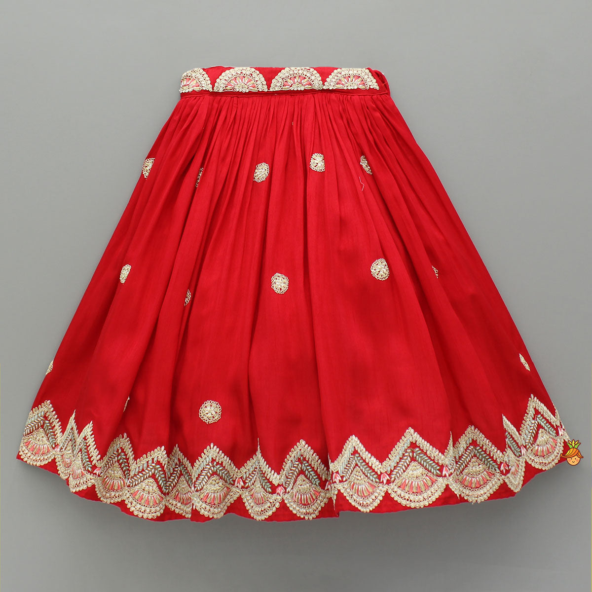 Pre Order: Red Embroidered Top And Lehenga With Dupatta