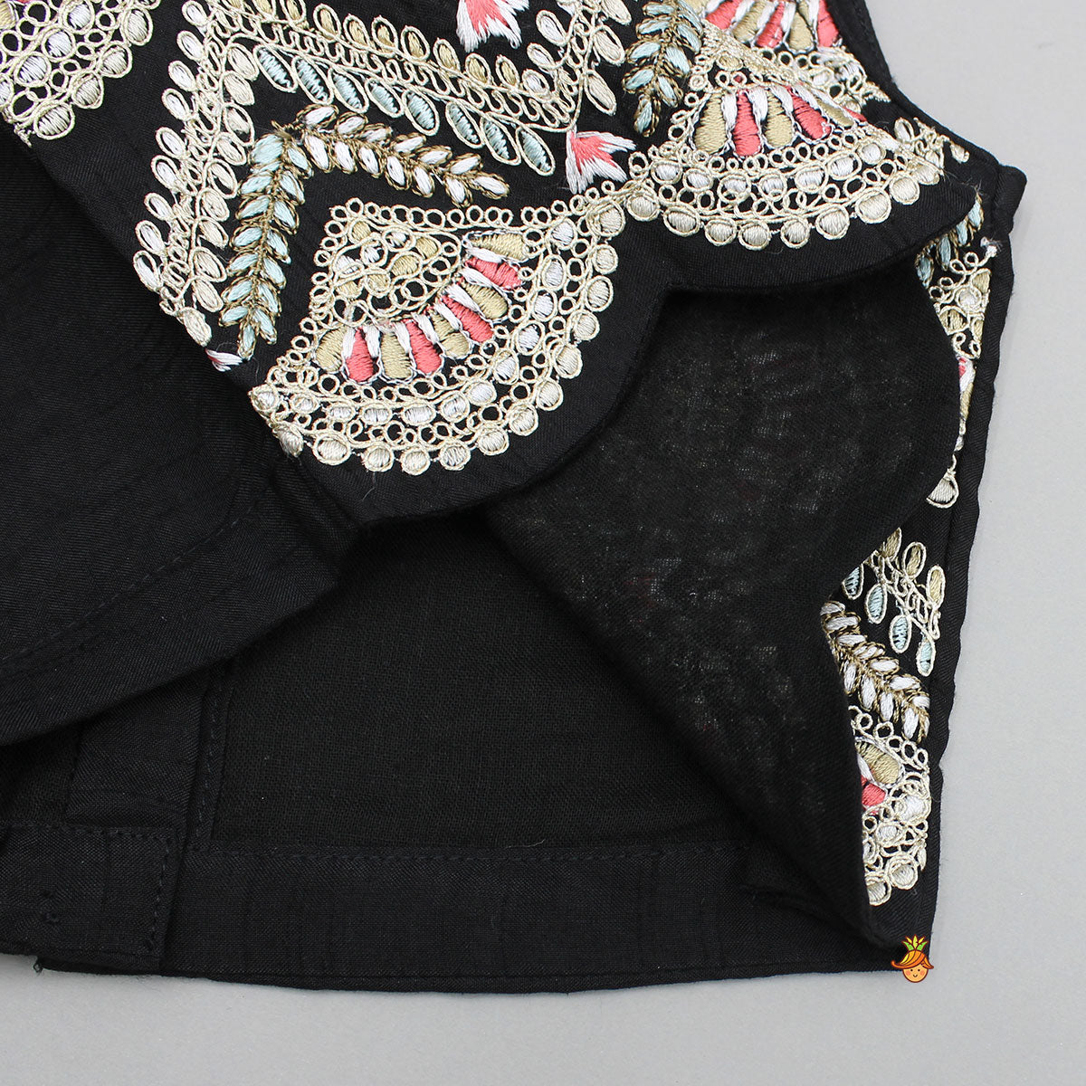 Pre Order: Black Embroidered Top And Lehenga With Dupatta