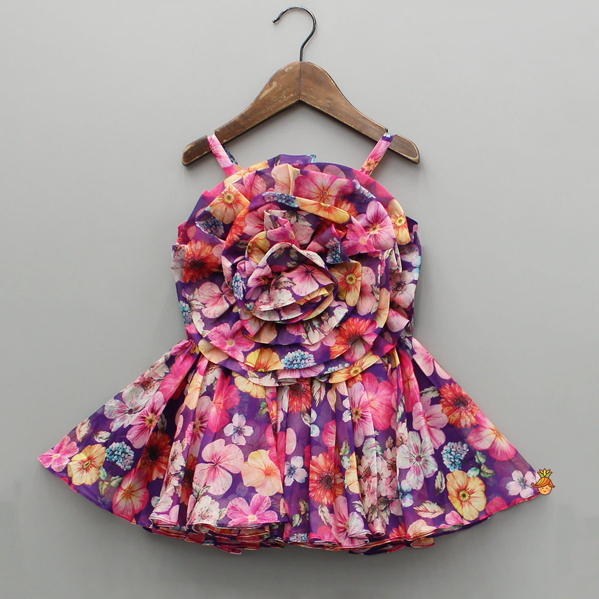 Pre Order: Multicolour Printed Purple Strappy Dress