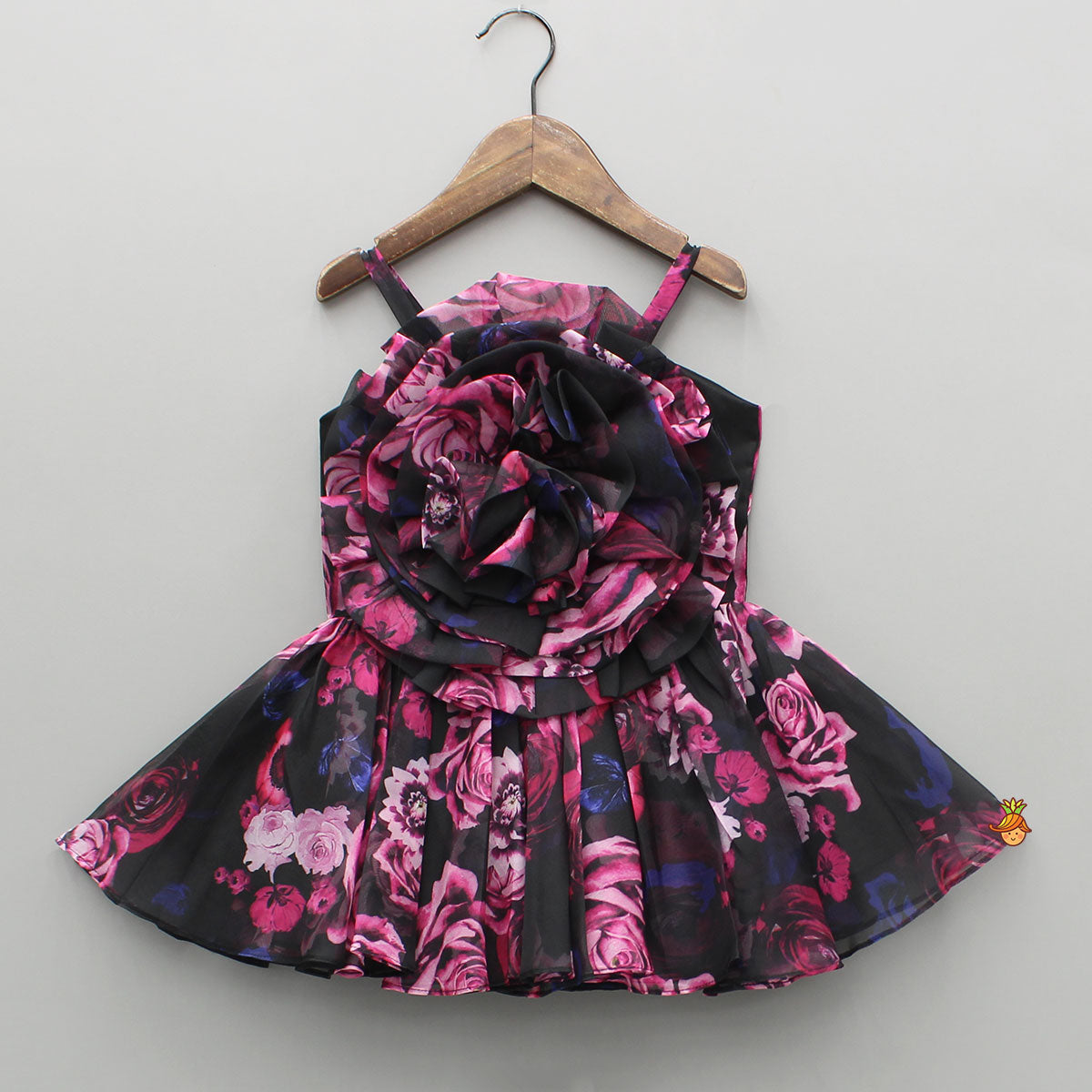 Pre Order: Black Multicolour Printed Strappy Dress