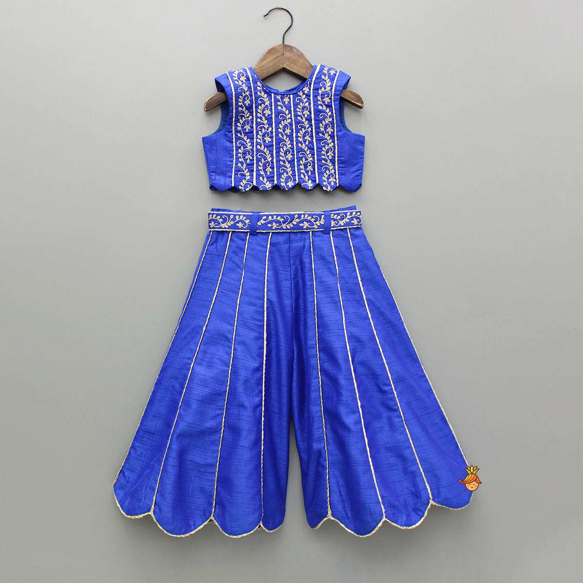 Pre Order: Blue Embroidered Top And Palazzo