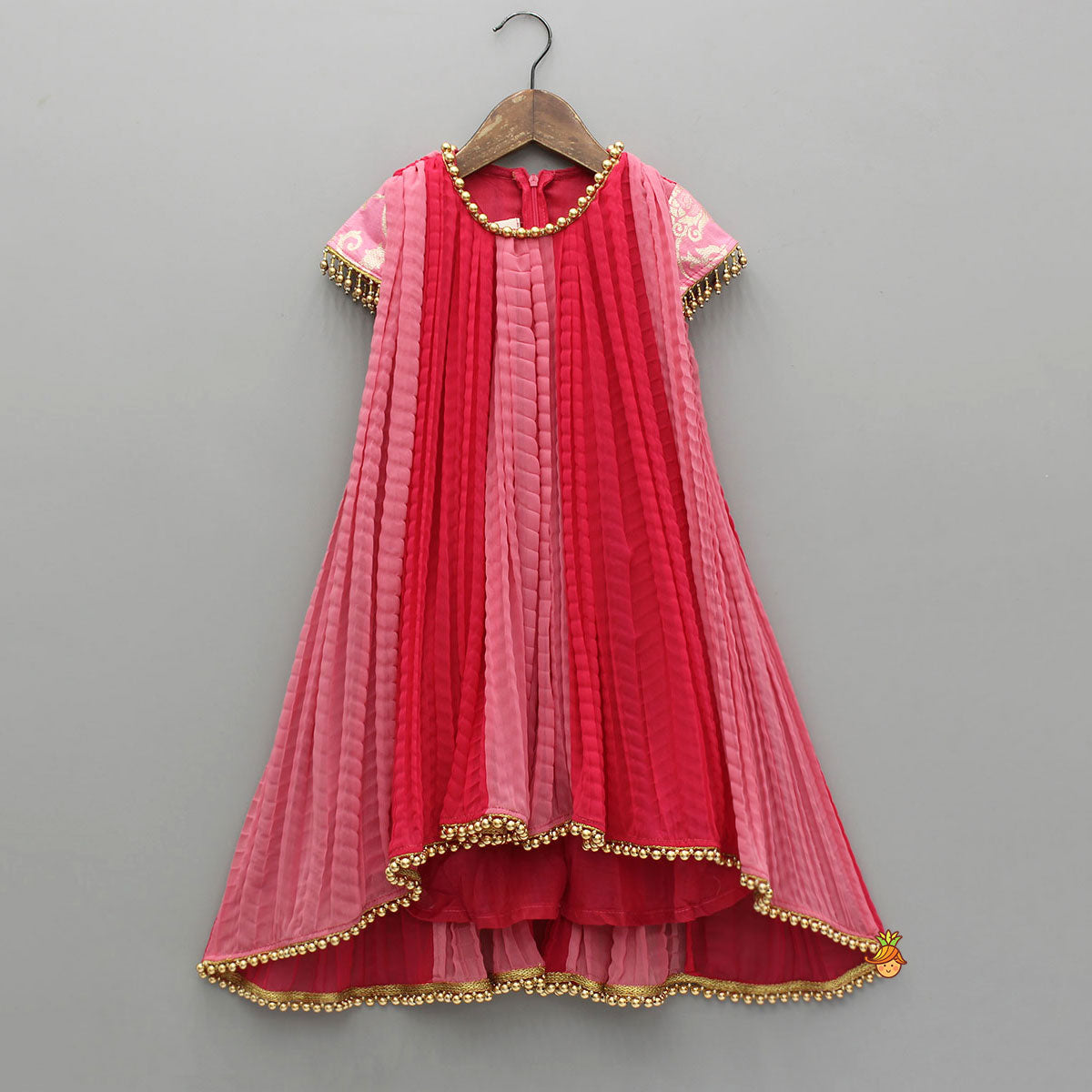 Pre Order: Dual Tone Embroidered Cap Sleeves High Low Kurti