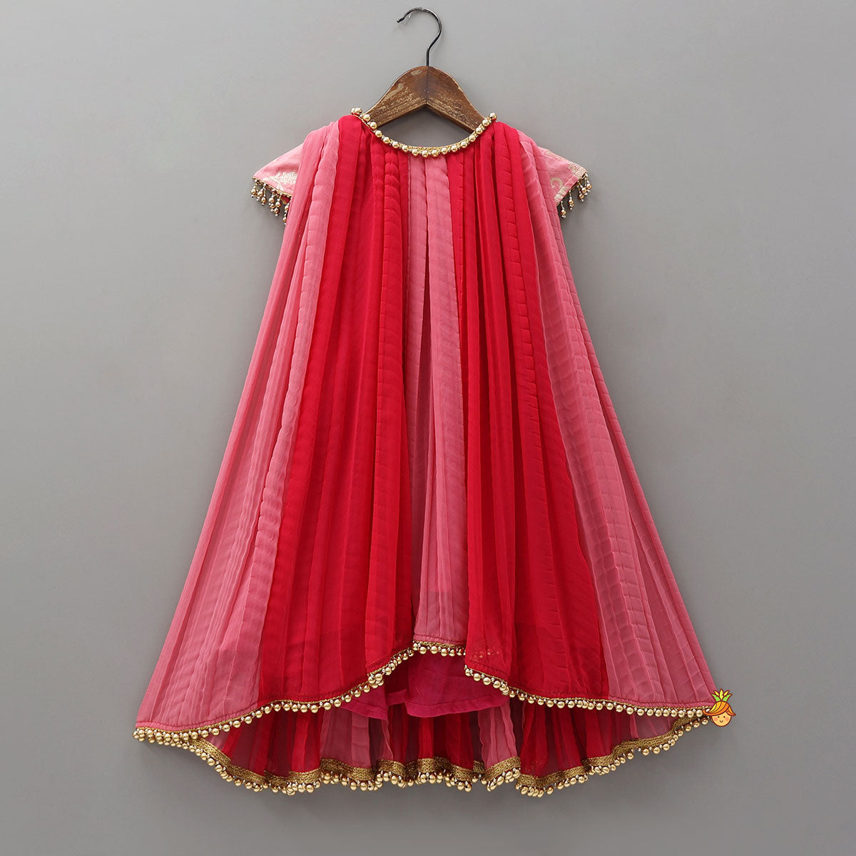 Pre Order: Dual Tone Embroidered Cap Sleeves High Low Kurti