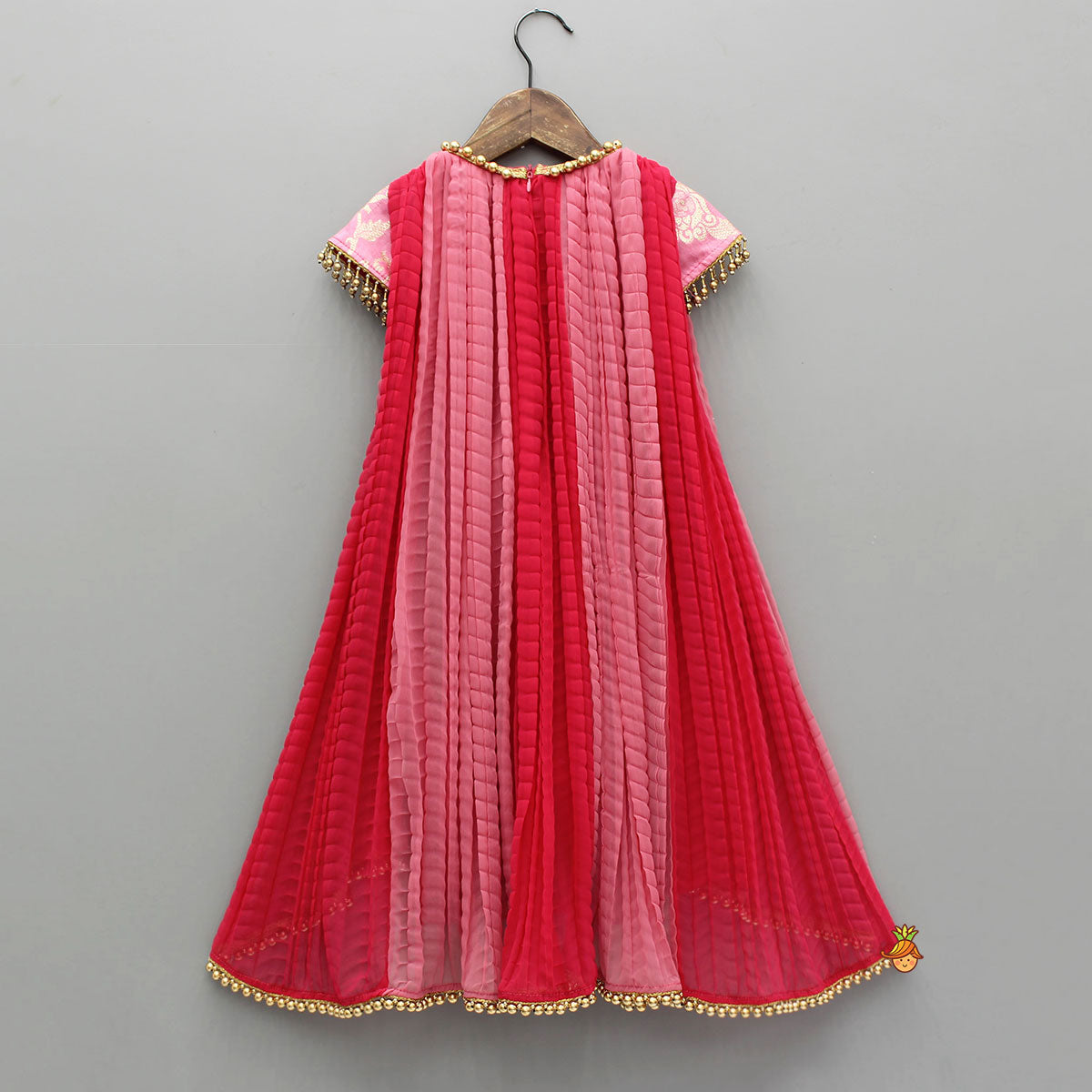 Pre Order: Dual Tone Embroidered Cap Sleeves High Low Kurti
