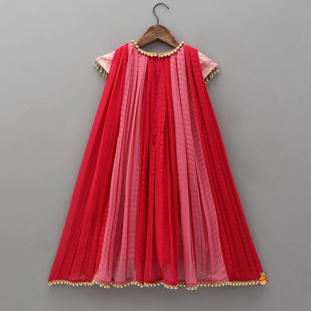 Pre Order: Dual Tone Embroidered Cap Sleeves High Low Kurti