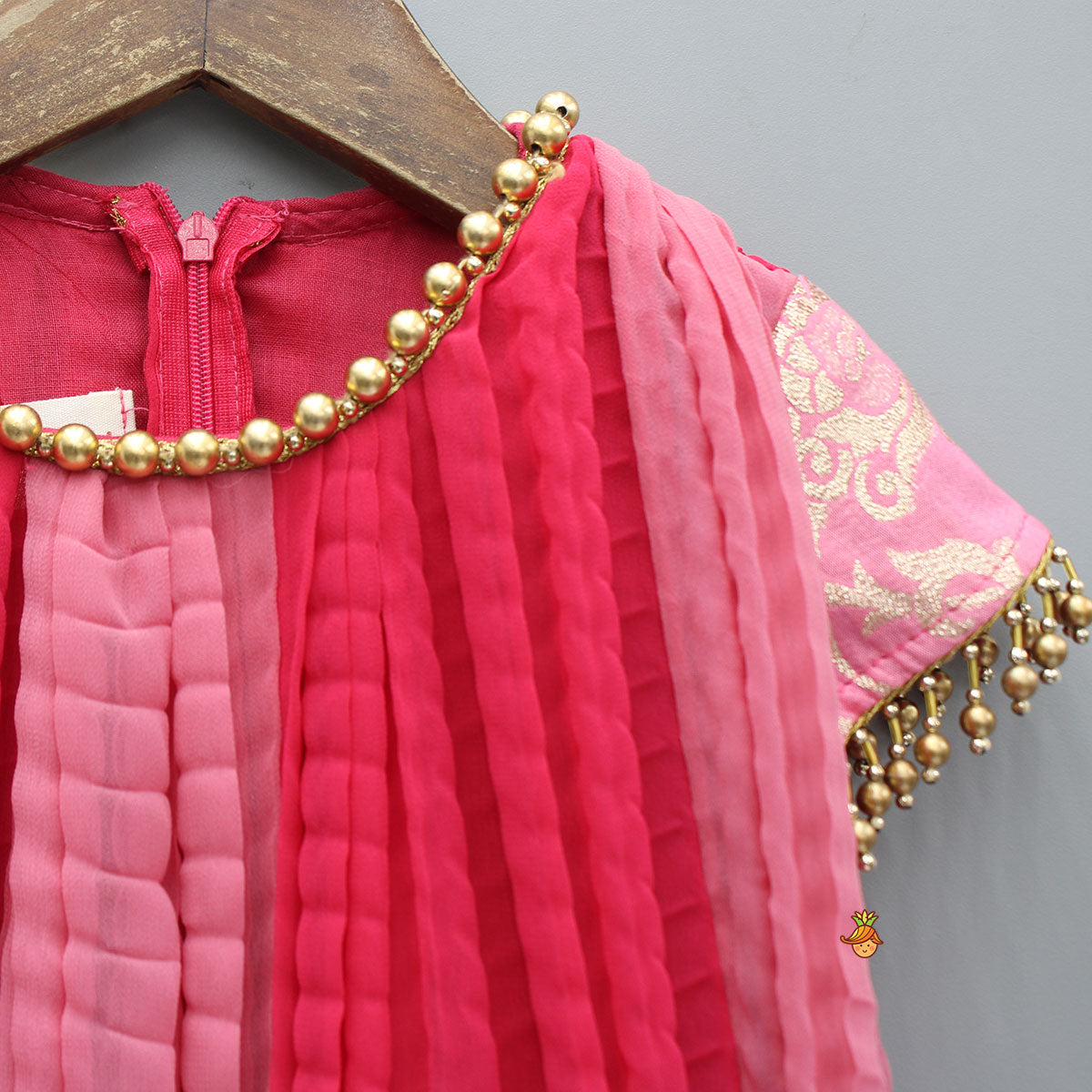 Pre Order: Dual Tone Embroidered Cap Sleeves High Low Kurti