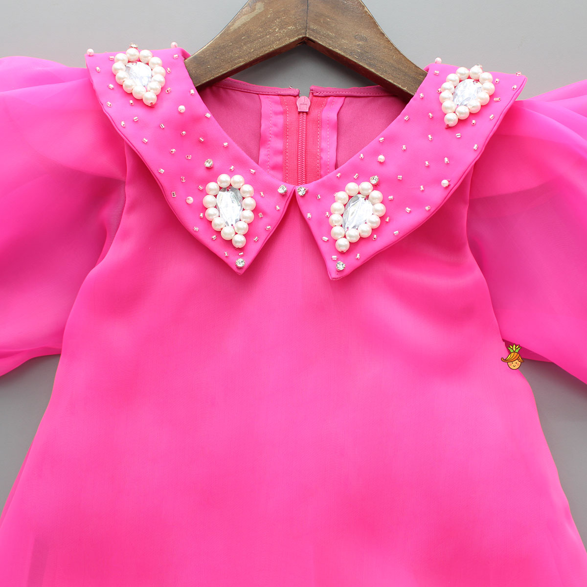 Pre Order: Pink Embellished Collar Elegant Dress