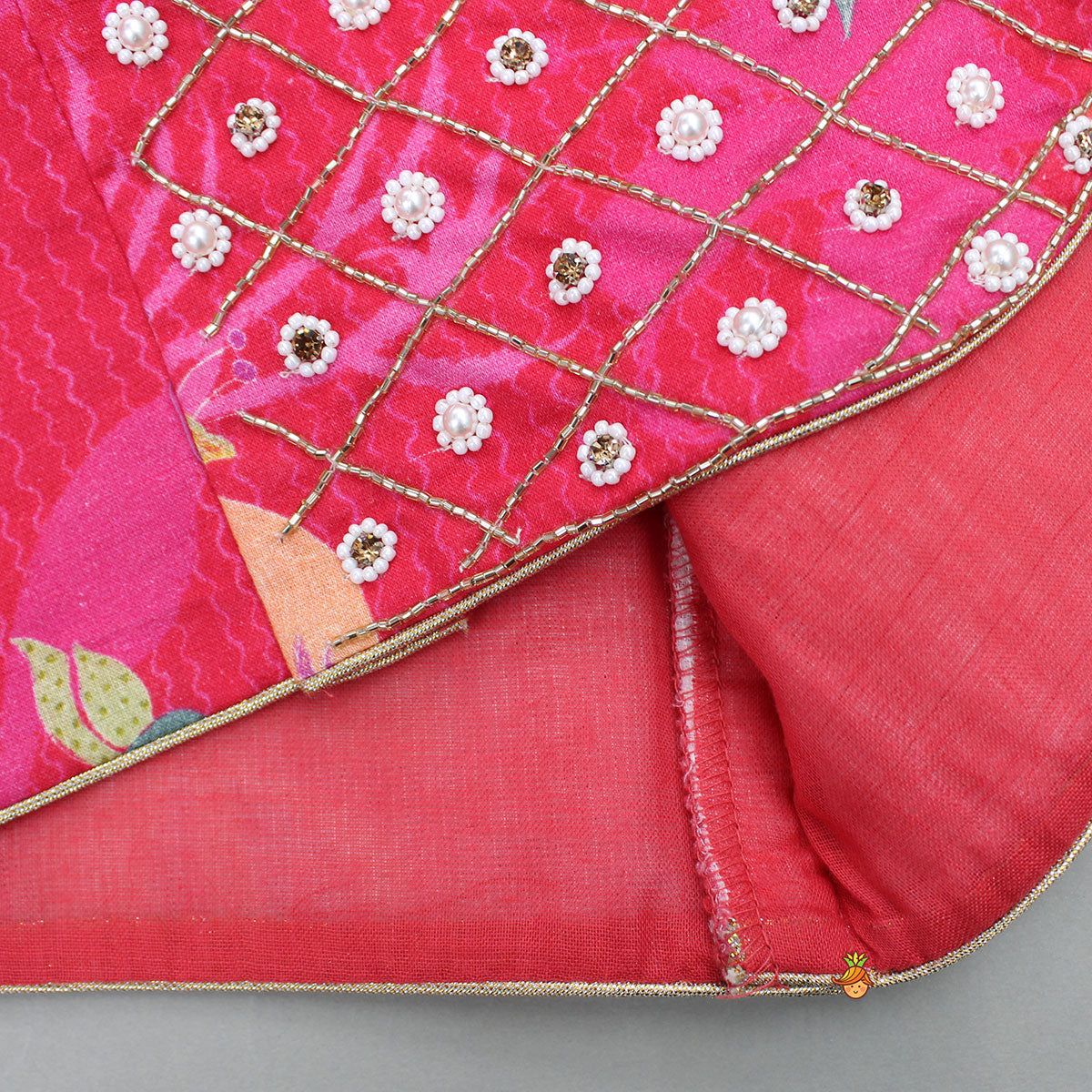 Pre Order: Pink Printed And Embellished Strappy Kurti With Embroidered Jacket