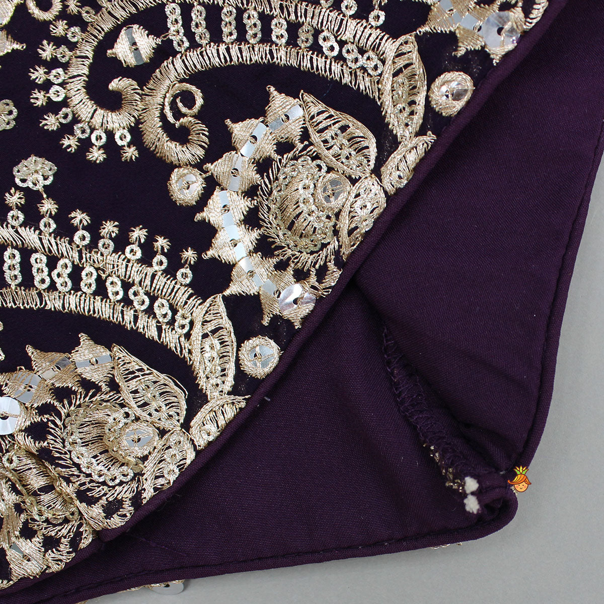 Georgette Zari-Embroidered Wine Top And Lehenga With Matching Dupatta