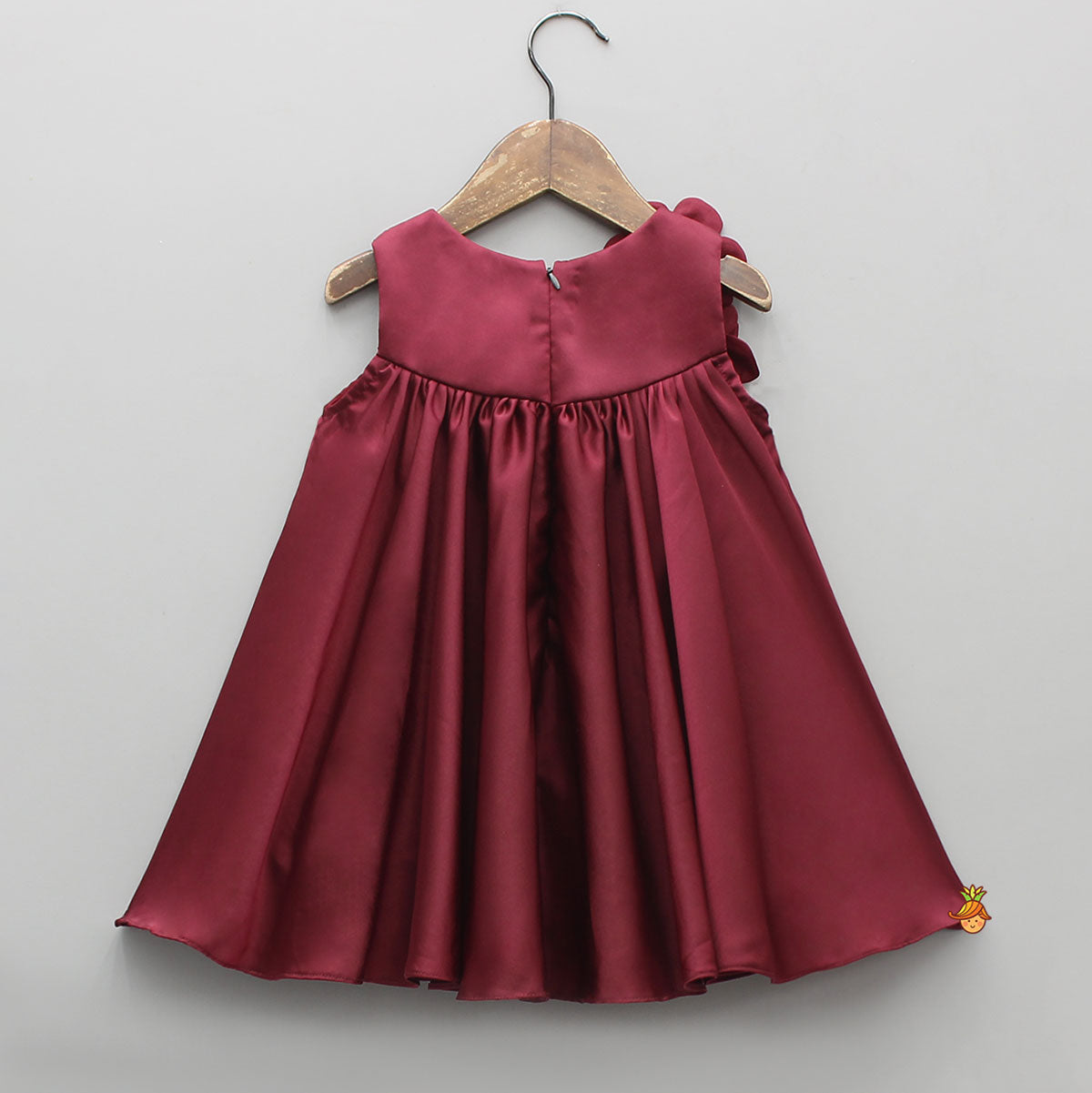 Maroon Flared Dress With Floral Embellishments