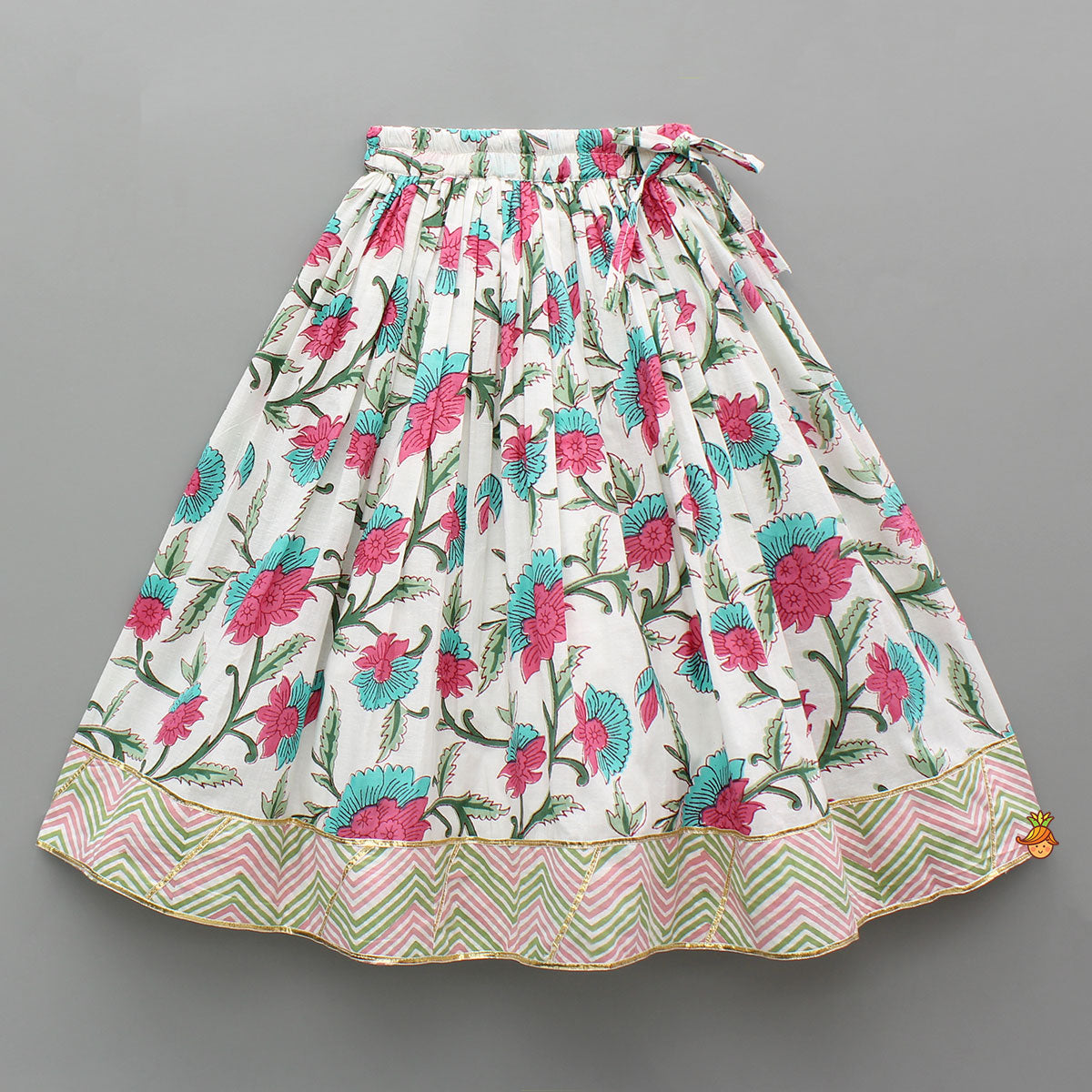 Round Neck Floral Printed Top And Lehenga