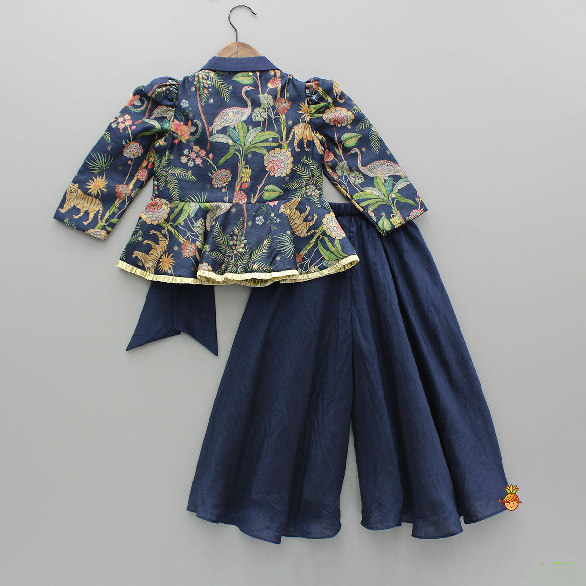 Pre Order: Multicolour Printed Jacket Style Peplum Top And Flared Palazzo