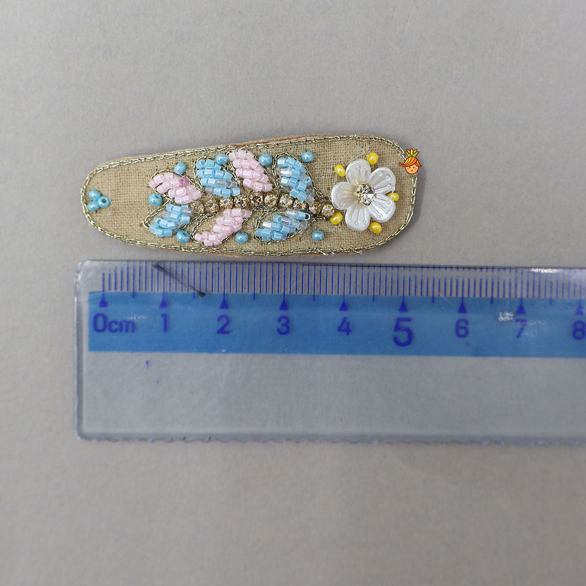 Pink Blue Embroidered Floral Hair Clips