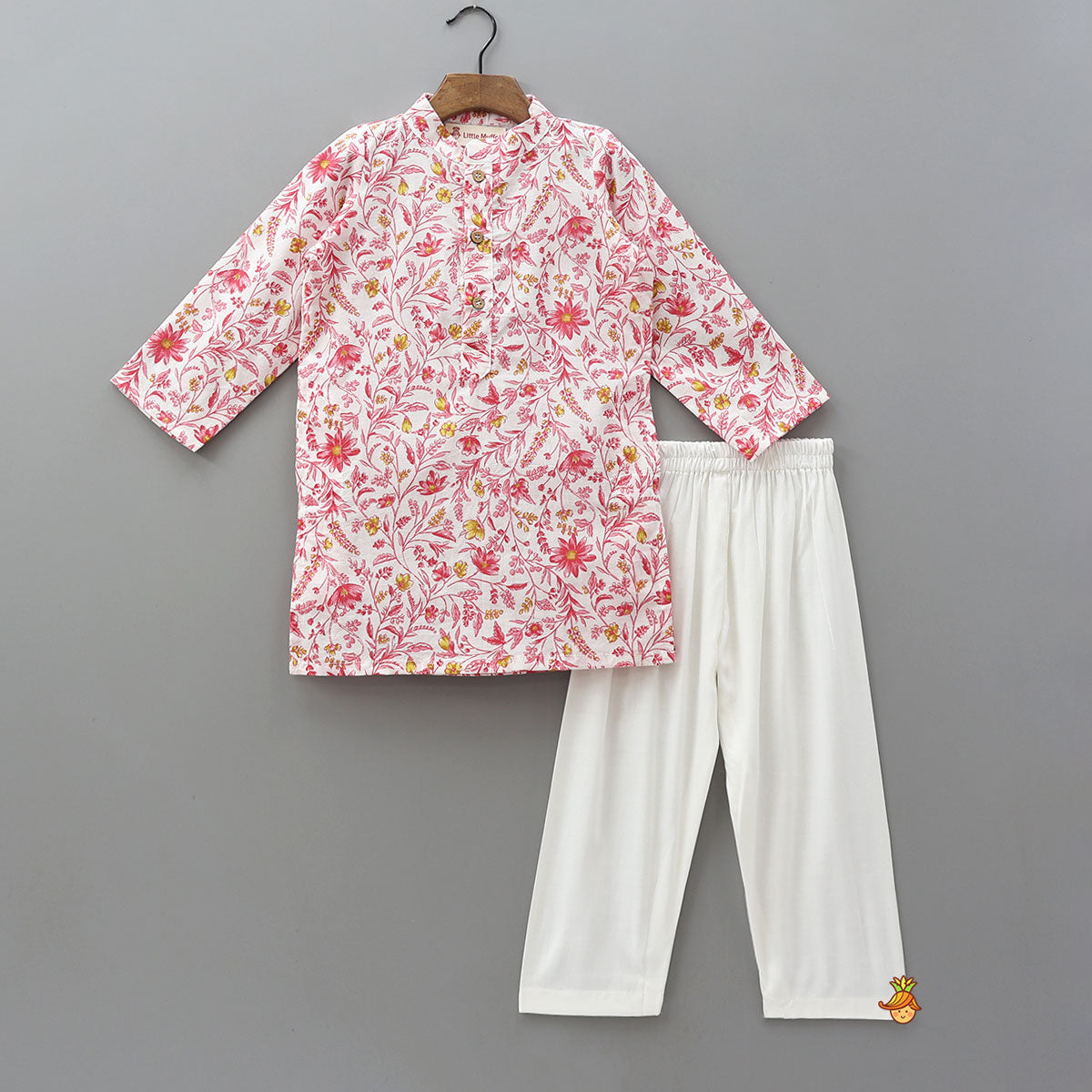 Pre Order: Floral Printed Kurta And Jacket With Pyjama