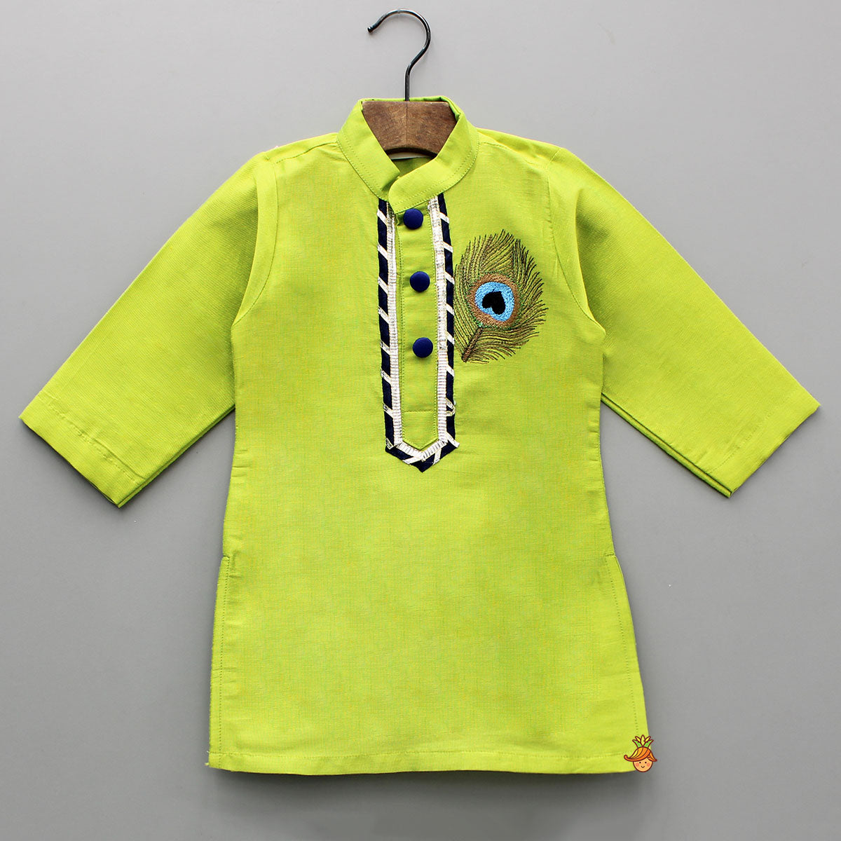 Green Gota Lace Detailed Kurta With Dhoti