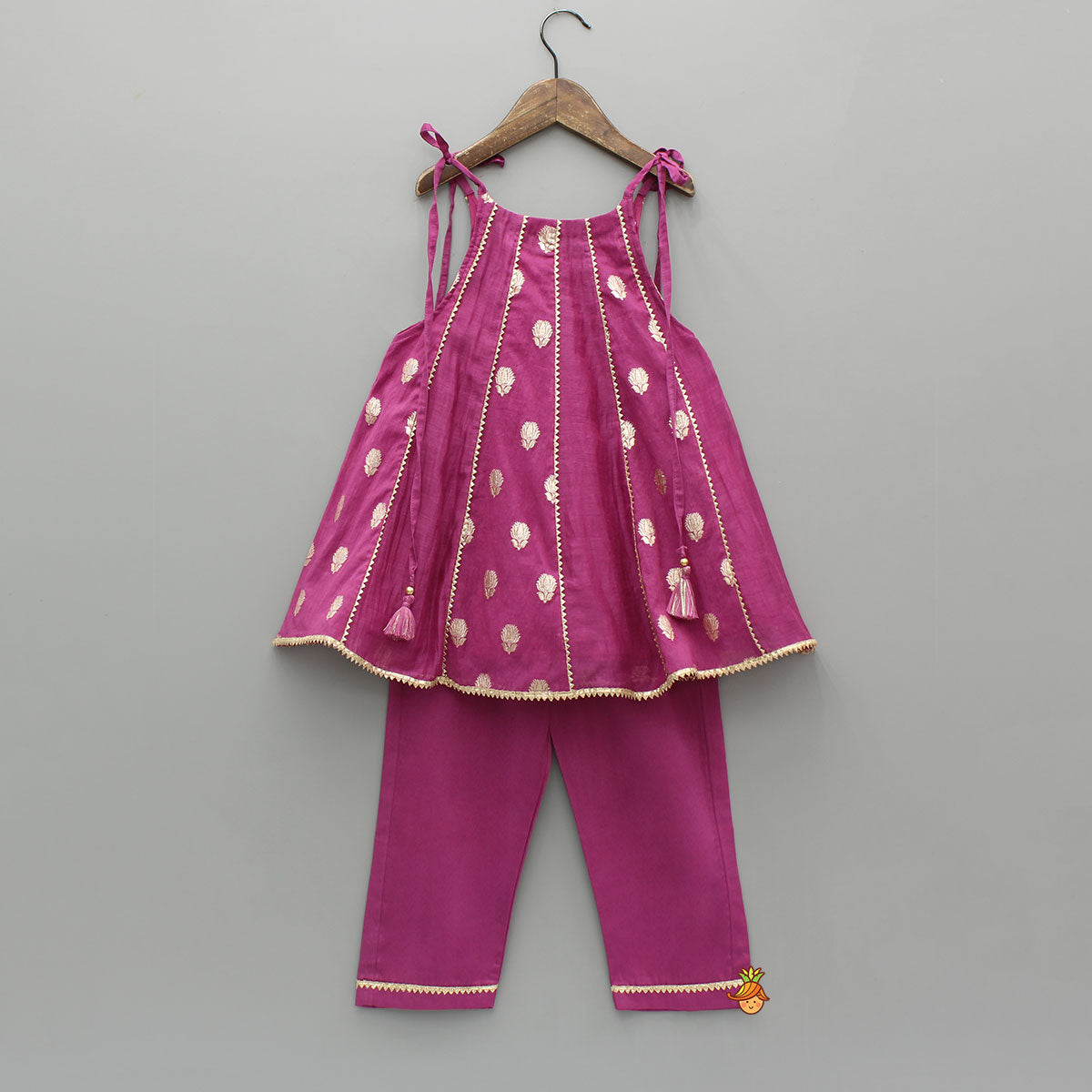 Pink Strappy Kurti With Matching Pant And Dupatta