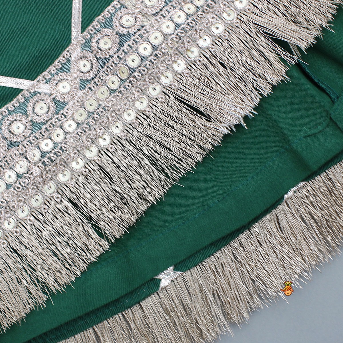 Pre Order: Green Stylish Overlap Halter Neck Gota Lace Detailed Top And Lehenga With Dupatta