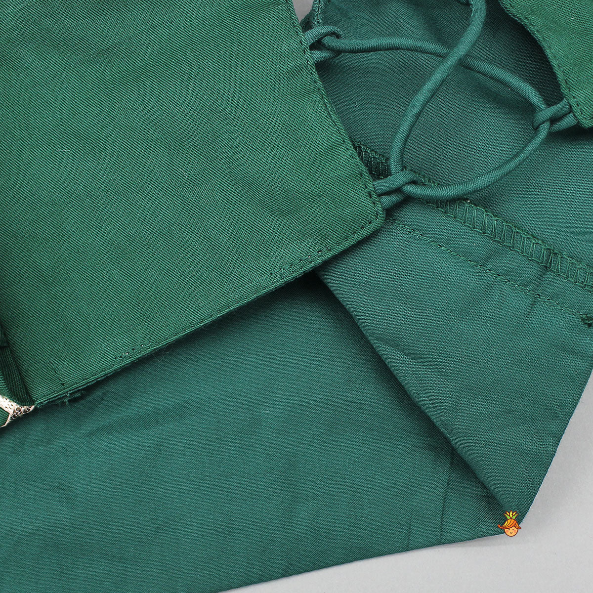 Pre Order: Green Stylish Overlap Halter Neck Gota Lace Detailed Top And Lehenga With Dupatta