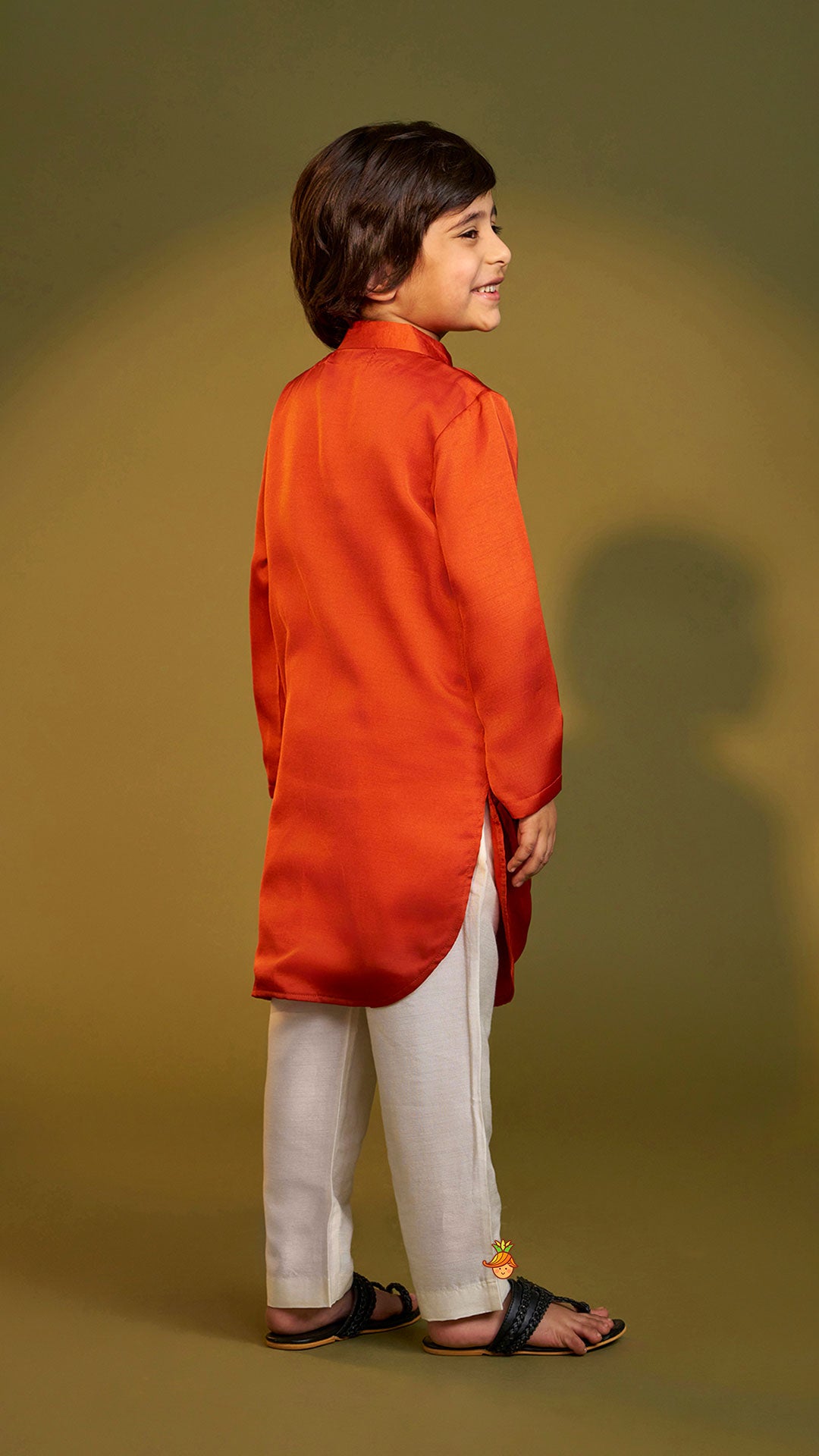 Pre Order: Rust Flap Kurta With Pleated Drape Detailing And Pant