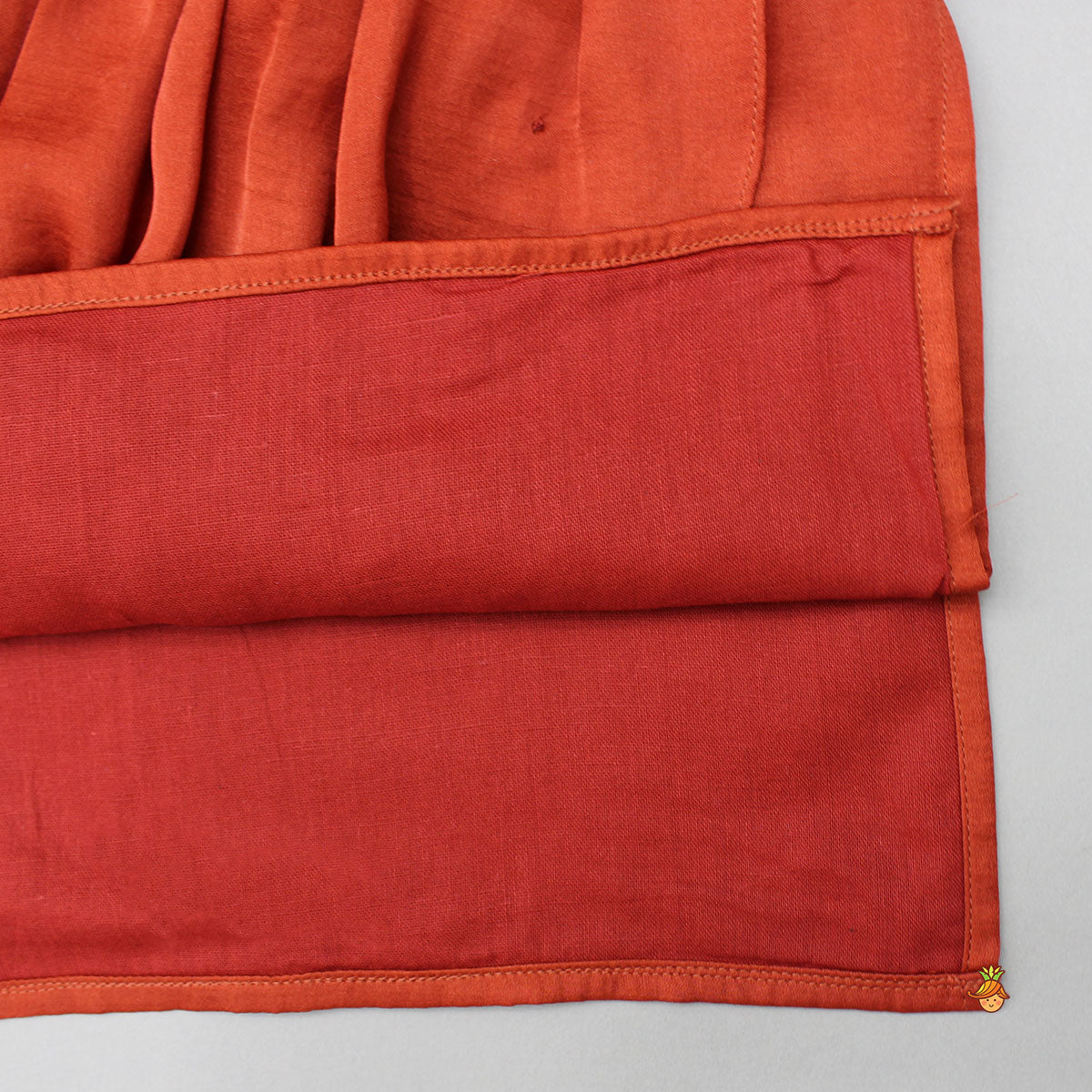 Pre Order: Rust Flap Kurta With Pleated Drape Detailing And Pant