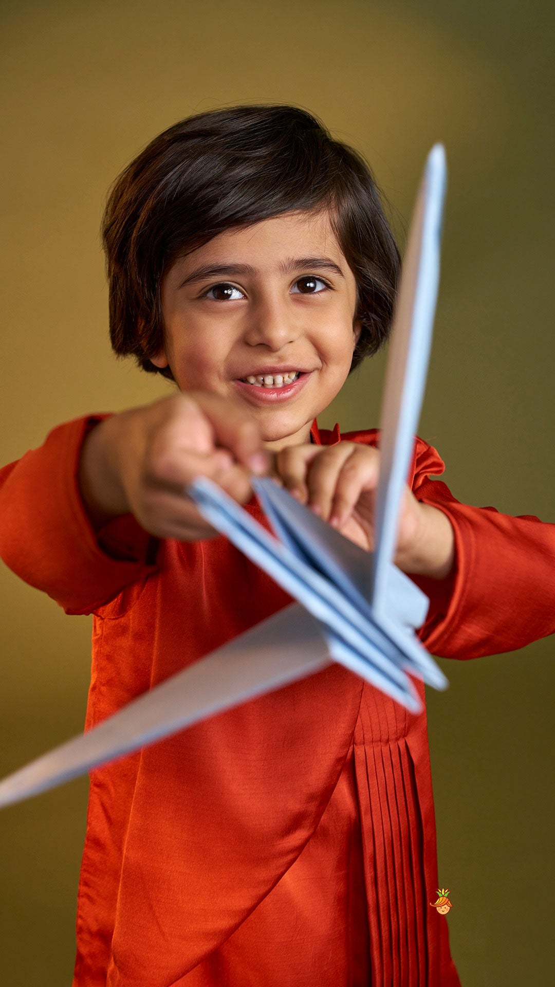 Pre Order: Rust Flap Kurta With Pleated Drape Detailing And Pant