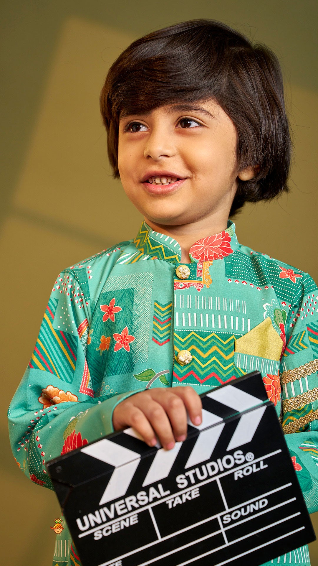 Pre Order: Green Printed Lace Detailed Sherwani And Dhoti