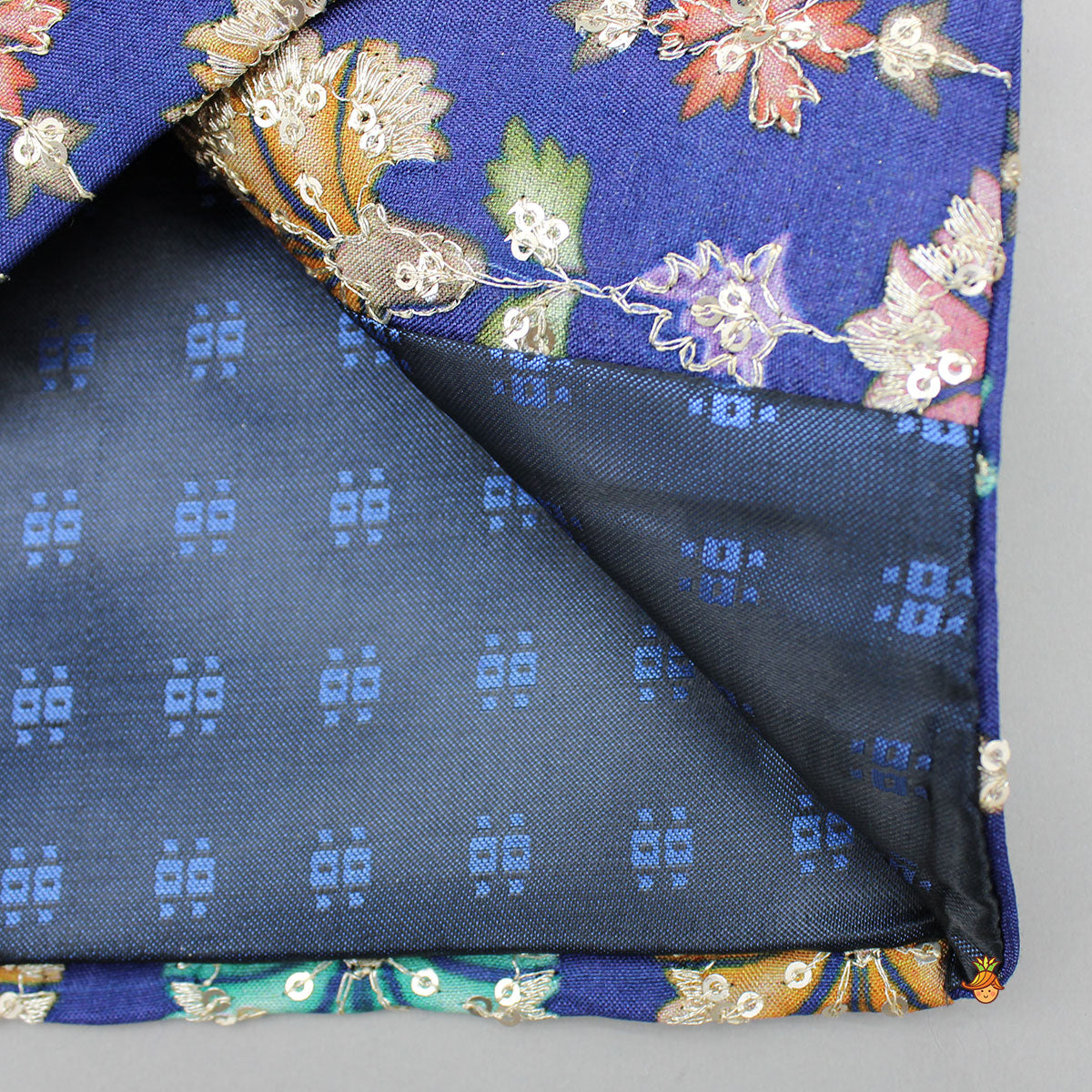 Off White Kurta With Blue Printed Embroidered Jacket And Pyjama