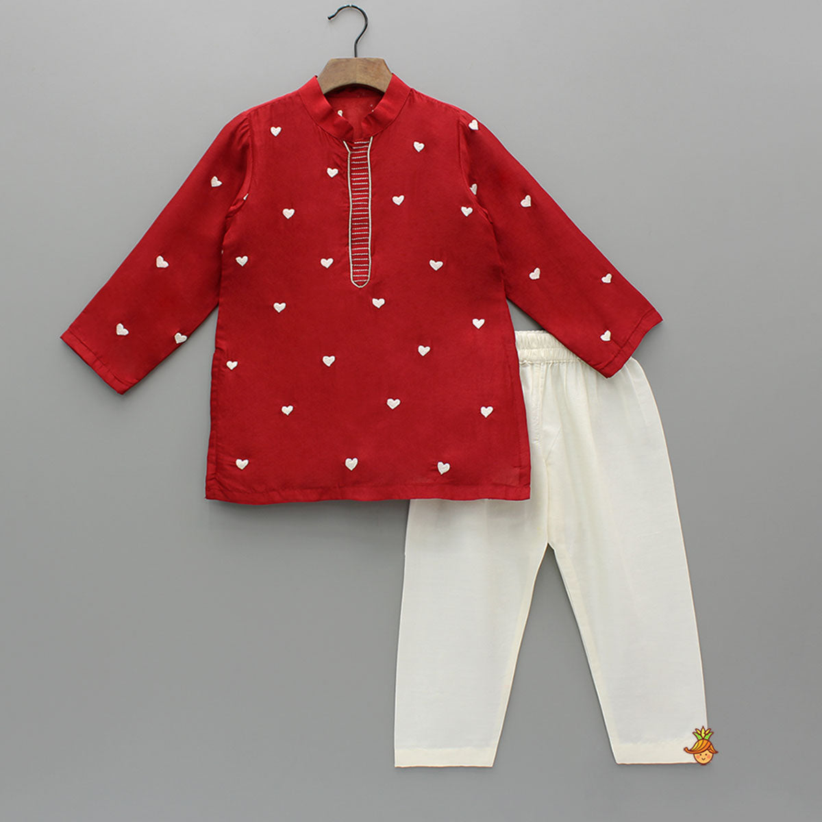 Pre Order: Red Heart Embroidered Kurta And Pyjama