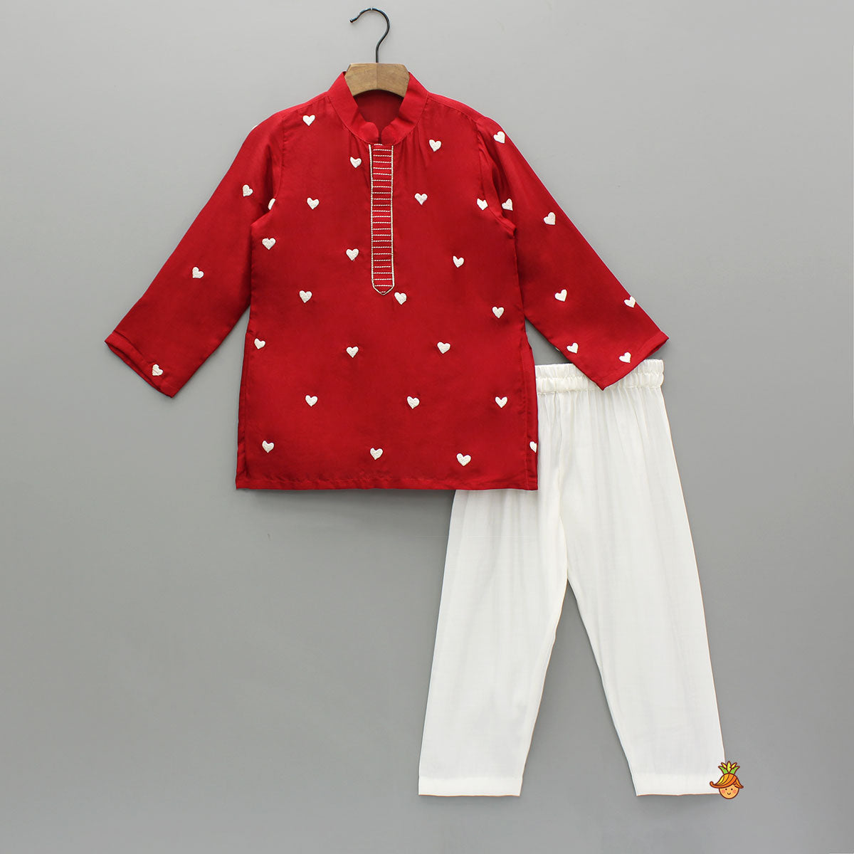 Pre Order: Red Heart Embroidered Kurta And Pyjama