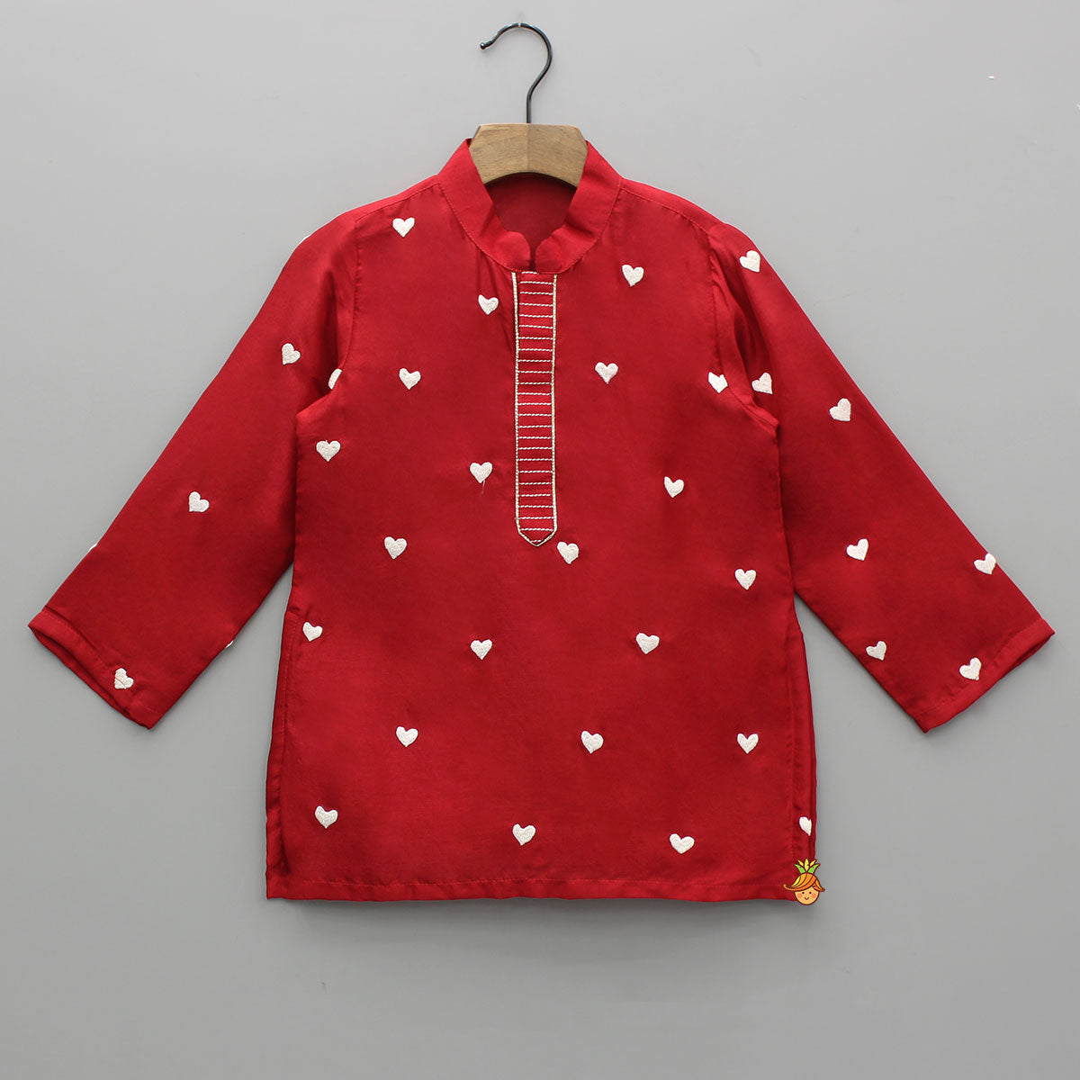 Pre Order: Red Heart Embroidered Kurta And Pyjama