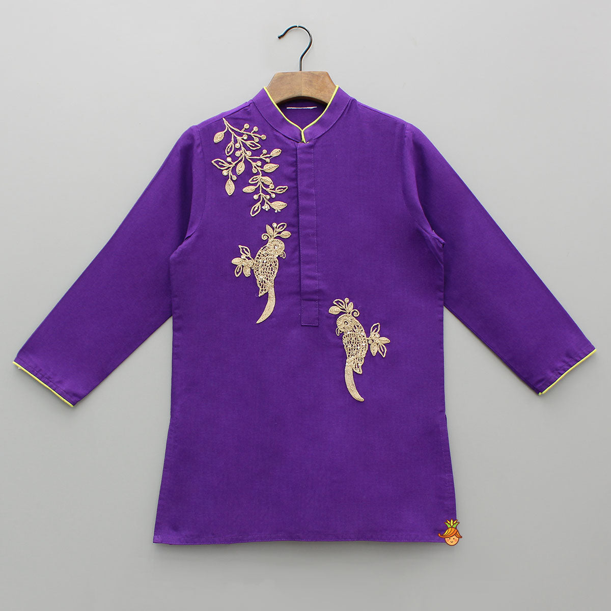 Pre Order: Purple Bird Embroidered Kurta And Pyjama