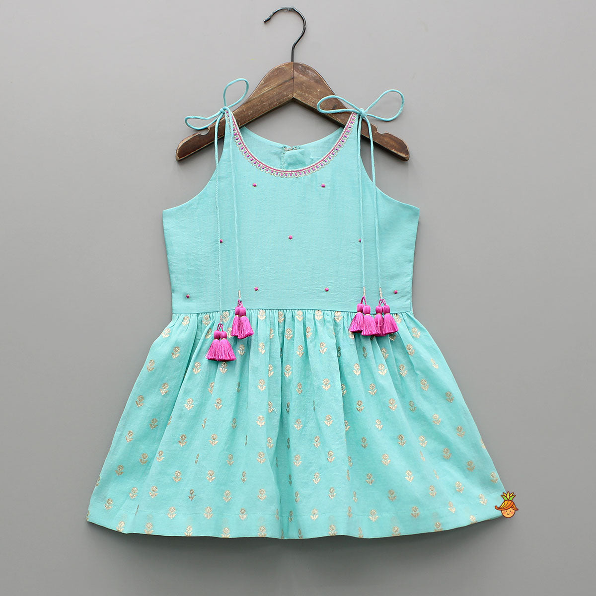 Pre Order: Blue Embroidered Strappy Kurti And Tiered Sharara With Dupatta