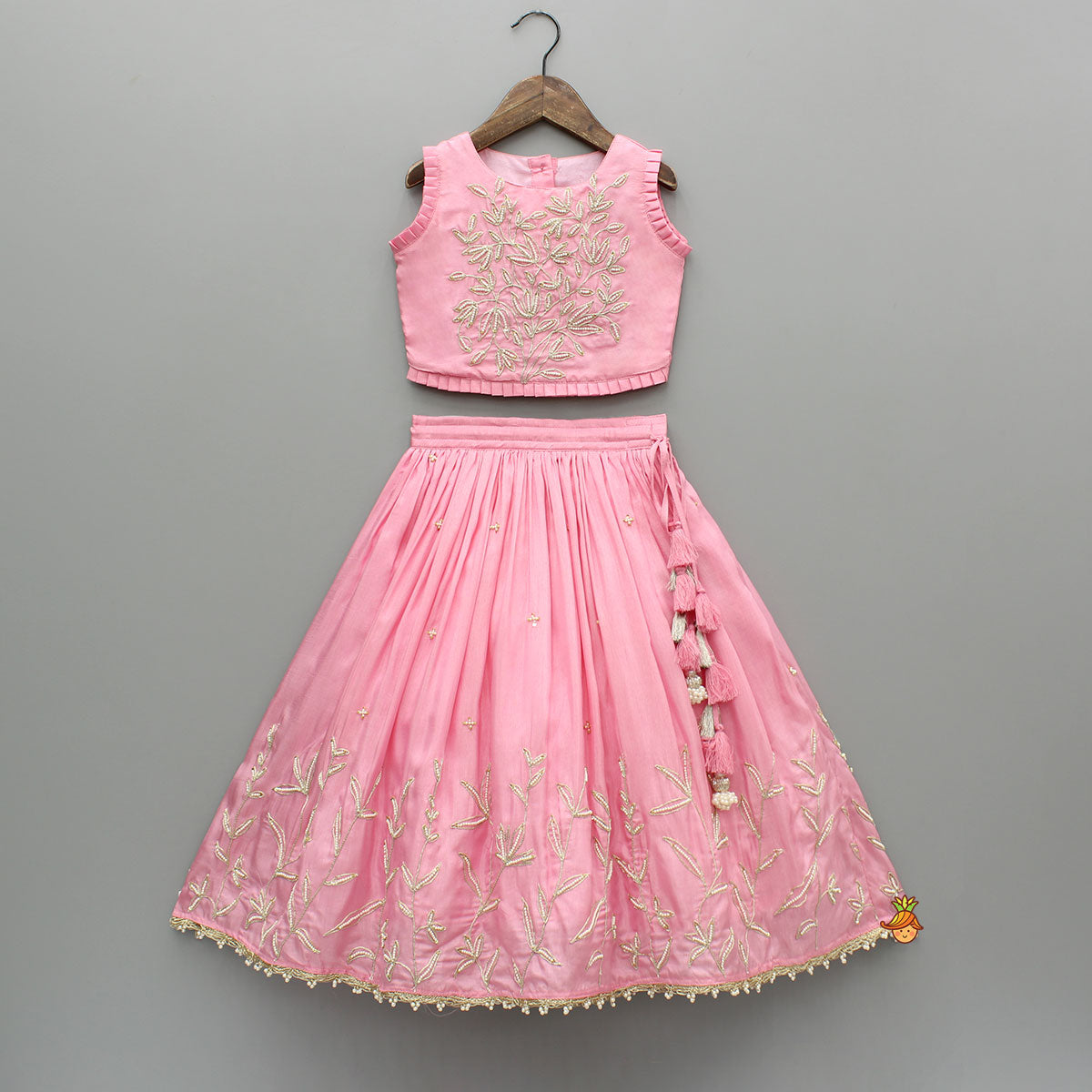 Pre Order: Pink Embroidered Top And Lehenga