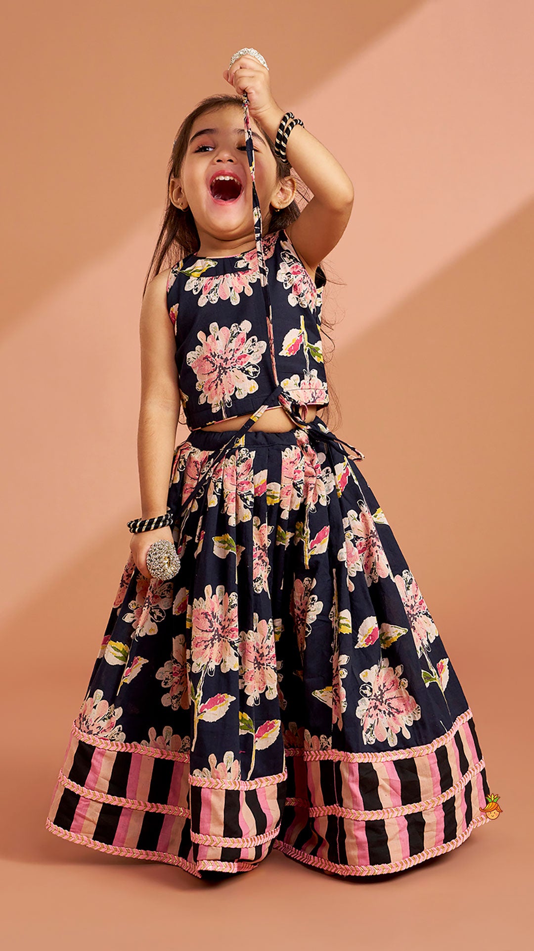 Pre Order: Multicolour Floral Printed Top And Lehenga With Dupatta