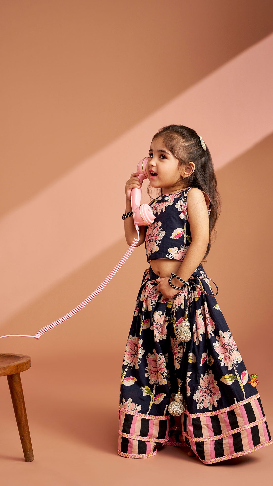 Pre Order: Multicolour Floral Printed Top And Lehenga With Dupatta