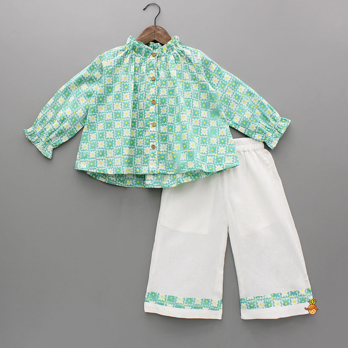 Pre Order: Multicolour Floral Hand Block Printed Top And Pyjama