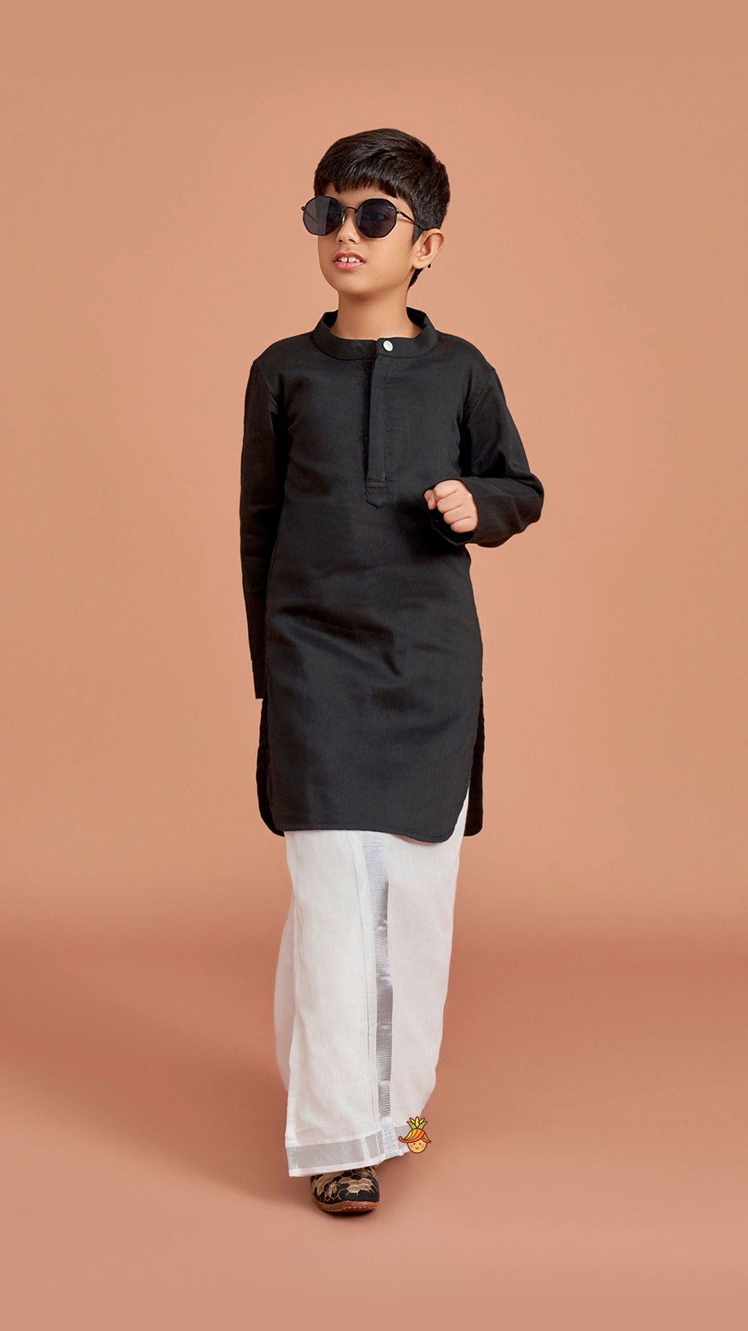 Pre Order: Exquisite Black Kurta And Velcro Wrap Lungi