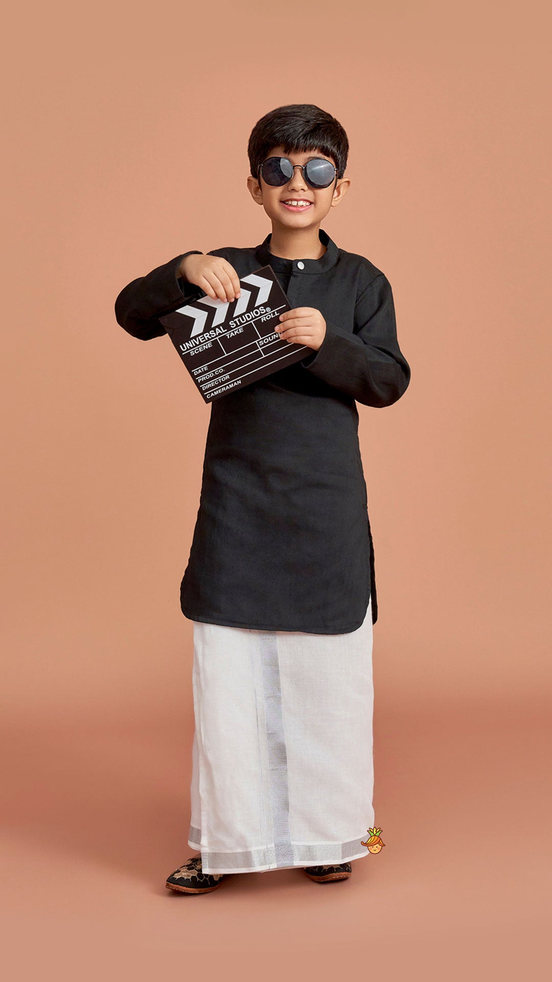Pre Order: Exquisite Black Kurta And Velcro Wrap Lungi