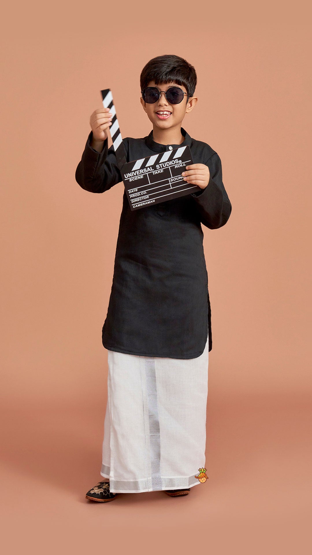 Pre Order: Exquisite Black Kurta And Velcro Wrap Lungi