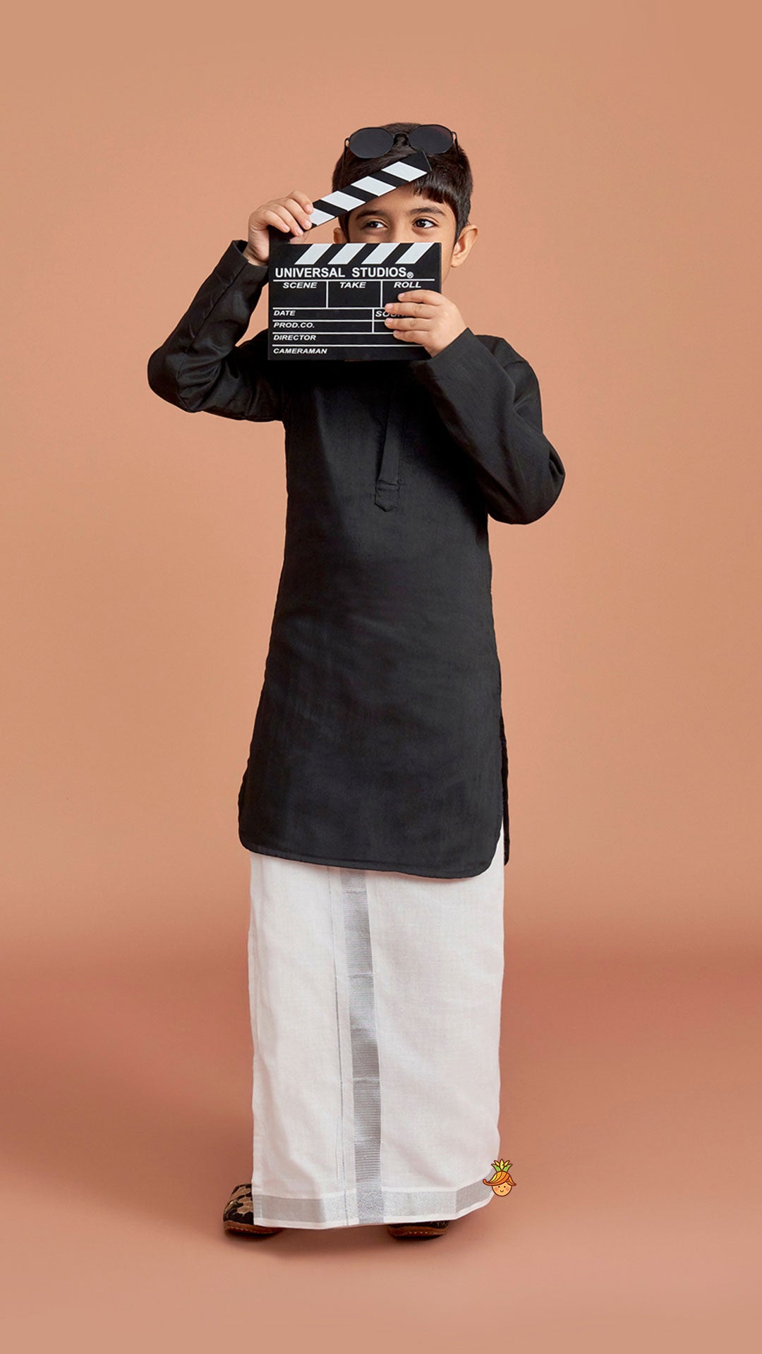 Pre Order: Exquisite Black Kurta And Velcro Wrap Lungi