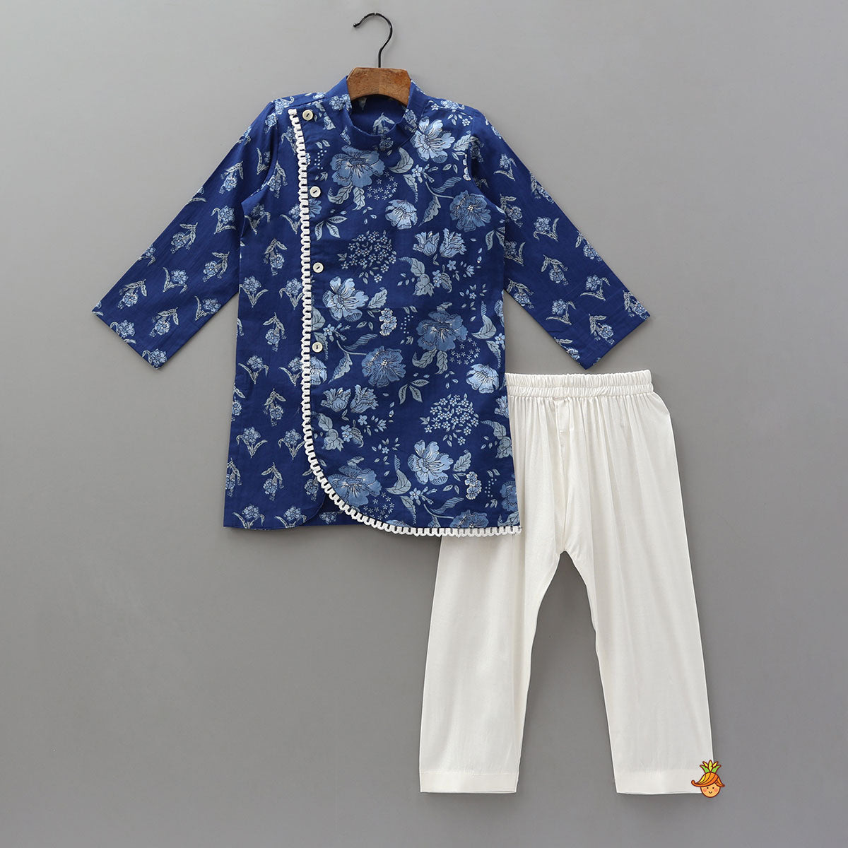Pre Order: Blue Printed Asymmetric Kurta And Pyjama