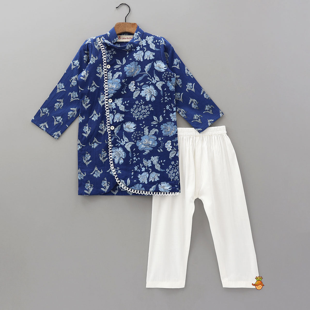 Pre Order: Blue Printed Asymmetric Kurta And Pyjama